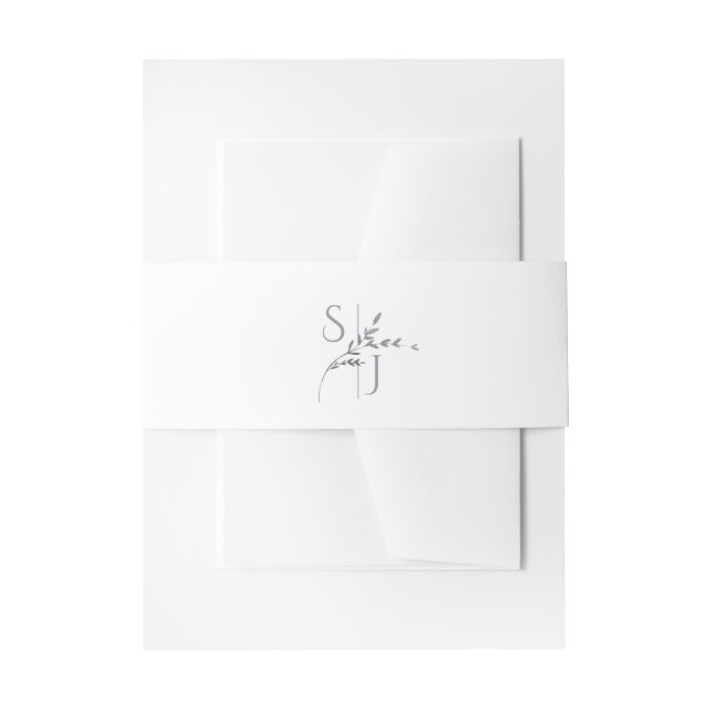 Branch Minimalist White & Silver Modern Wedding  Invitation Belly Band (Front Example)