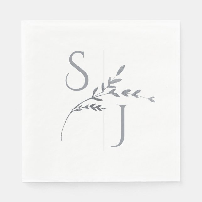 Branch Minimalist White & Silver Modern Wedding  Napkins (Front)