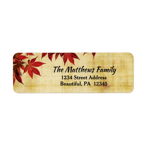 Branch of Beautiful Red Japanese Maple Leaves Label