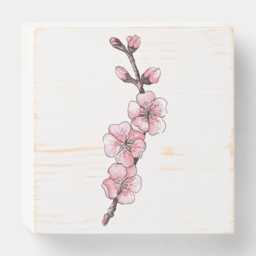  Branch of blossoming apricots Watercolor sketch Wooden Box Sign