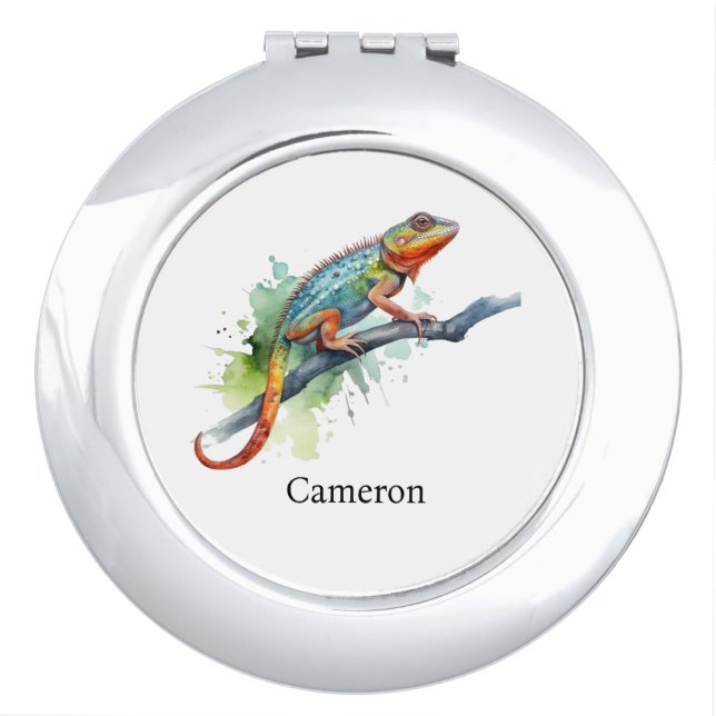 Branch of Colors: Chameleon Art, custom Compact Mirror (Front)