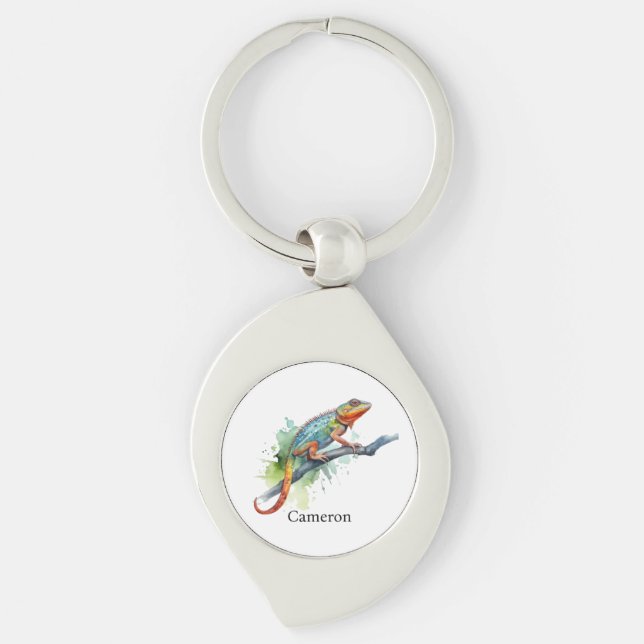 Branch of Colors: Chameleon Art, custom Keychain (Front)