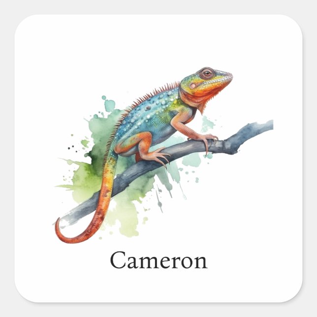Branch of Colors: Chameleon Art Square Sticker (Front)