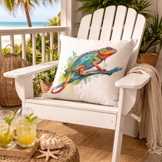 Branch of Colors: Chameleon Art Throw Pillow (Creator Uploaded)
