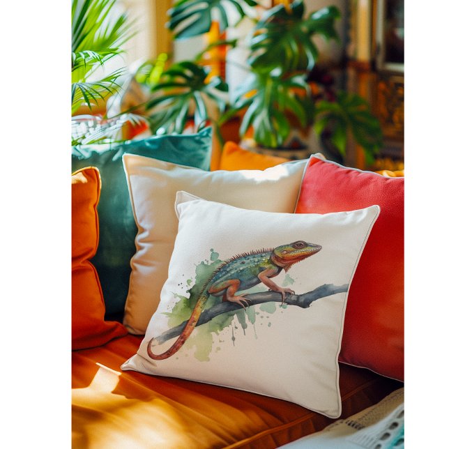 Branch of Colors: Chameleon Art Throw Pillow (Creator Uploaded)