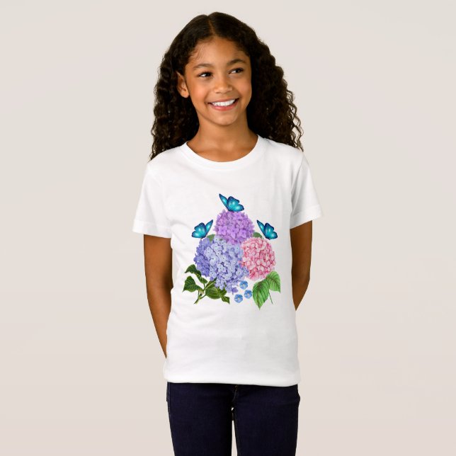 BRANCH OF HYDRANGEAS WITH BUTTERFLY T-Shirt (Front Full)