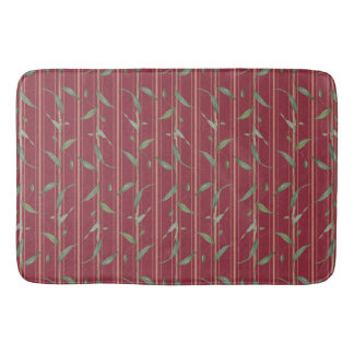Branch of leaves on red wallpaper shower curtain bath mat