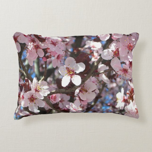 Branch of Pink Blossoms Spring Floral Accent Pillow (Front)
