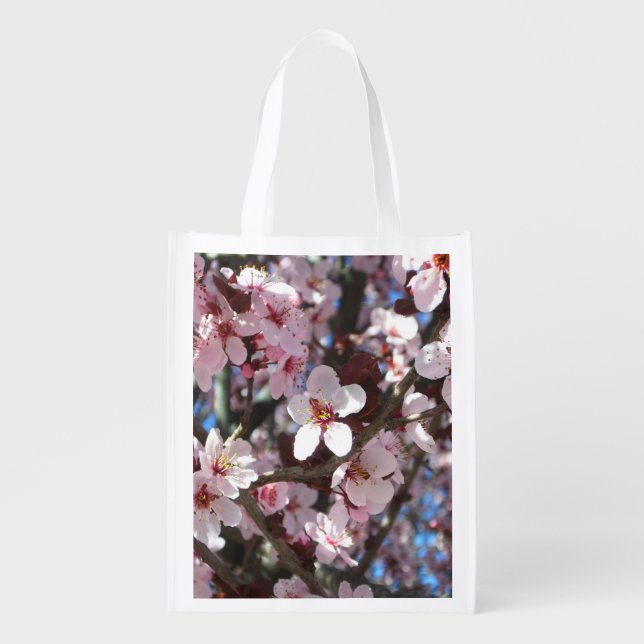 Branch of Pink Blossoms Spring Floral Grocery Bag (Front)