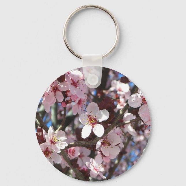 Branch of Pink Blossoms Spring Floral Keychain (Front)