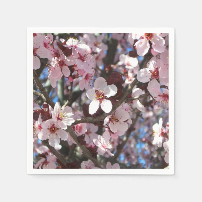 Branch of Pink Blossoms Spring Floral Paper Napkins (Front)