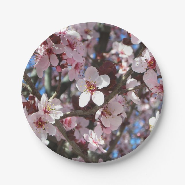 Branch of Pink Blossoms Spring Floral Paper Plates (Front)