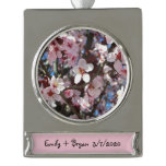 Branch of Pink Blossoms Spring Floral Silver Plated Banner Ornament