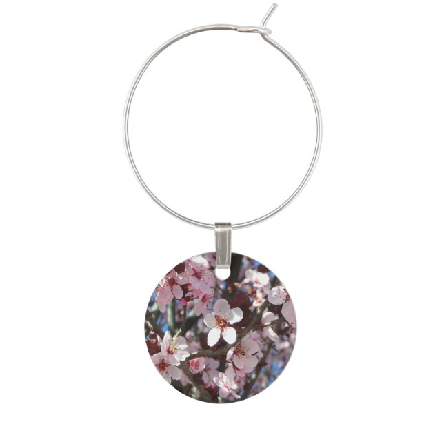 Branch of Pink Blossoms Spring Floral Wine Charm (Front)