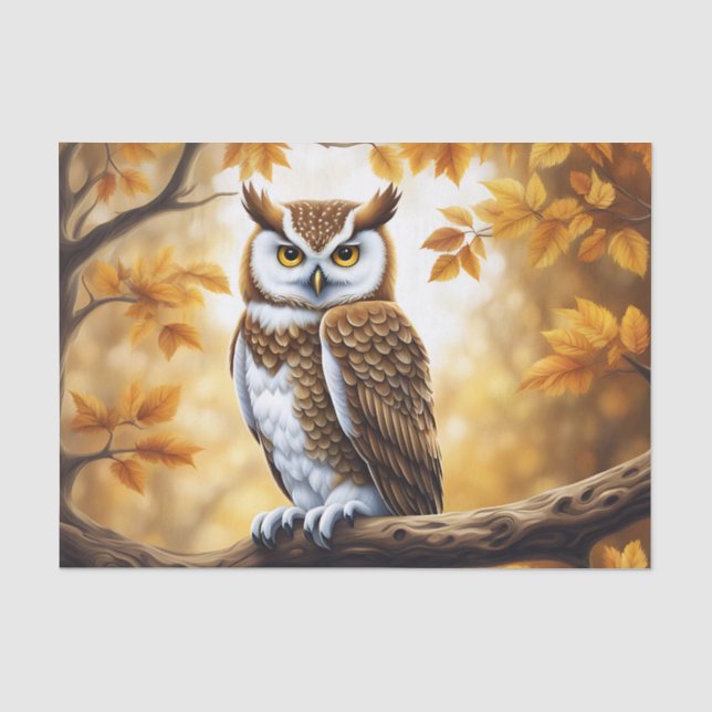 Branch Owl Brown and White Bird Tissue Paper (Front)