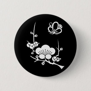 Branch plum with shaded plum butterfly pinback button