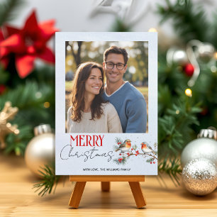 Branch, robin birds and berries Christmas photo Holiday Card