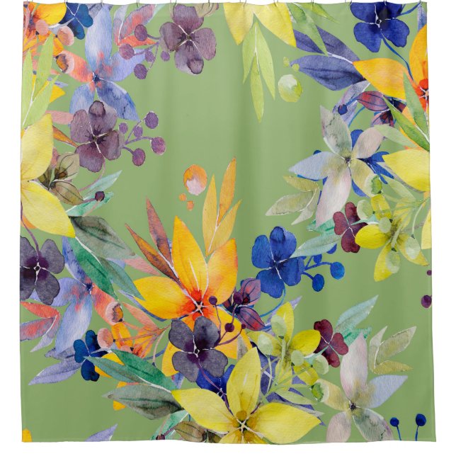 Branch watercolor seamless pattern. Image on white Shower Curtain (Front)