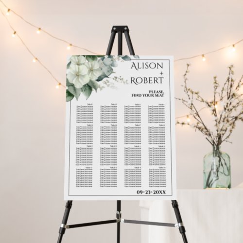 Branch white flowers border wedding seating chart foam board