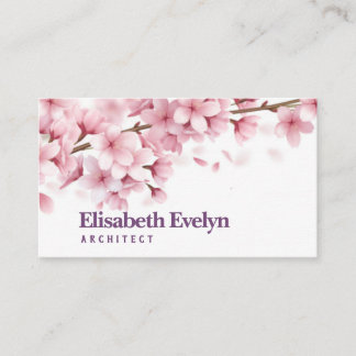 Branch with beautiful sakura flowers and falling p business card