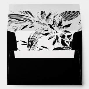 Branch with black and white flowers wedding envelope