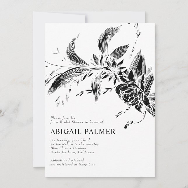 Branch with black flowers wedding bridal shower invitation (Front)