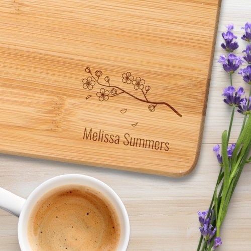 Branch with Blossoms and Petals Custom Name Cutting Board