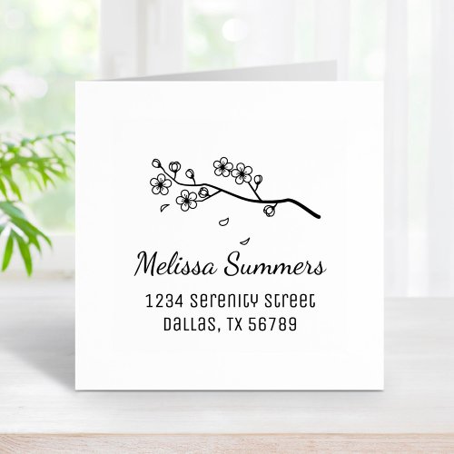 Branch with Blossoms and Petals Return Address Rubber Stamp