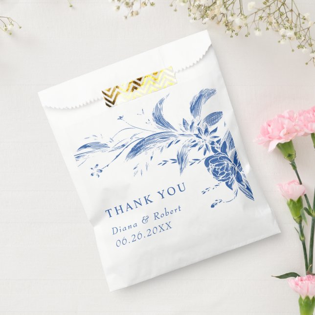 Branch with blue and white flowers wedding favor bag (Sealed)