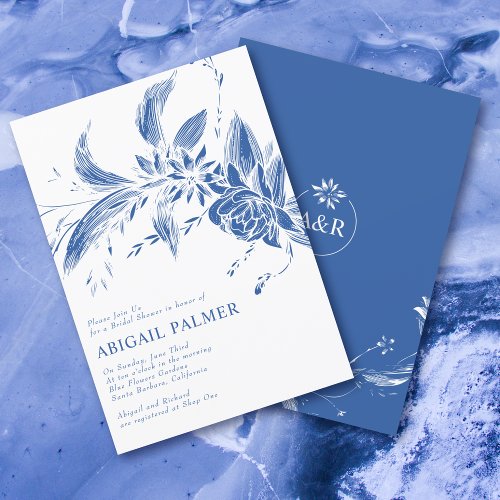 Branch with blue flowers wedding bridal shower invitation