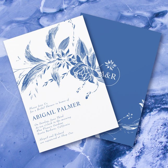 Branch with blue flowers wedding bridal shower invitation (Creator Uploaded)