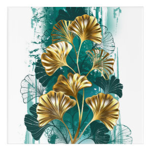 Branch with Golden Leaves Ginko Biloba Acrylic Print