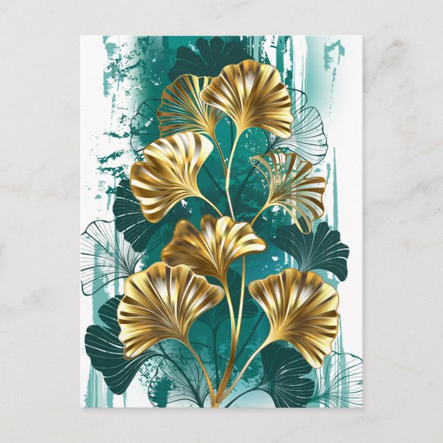 Branch with Golden Leaves Ginko Biloba Announcement Postcard (Front)