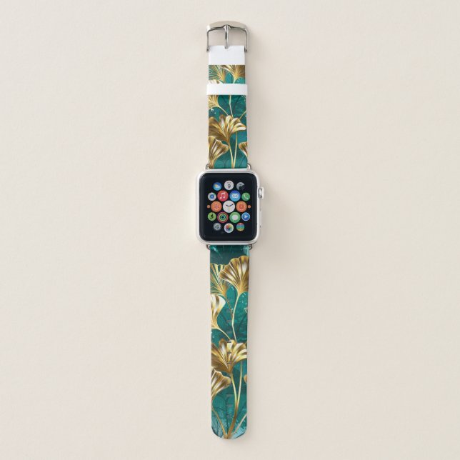 Branch with Golden Leaves Ginko Biloba Apple Watch Band (Front)