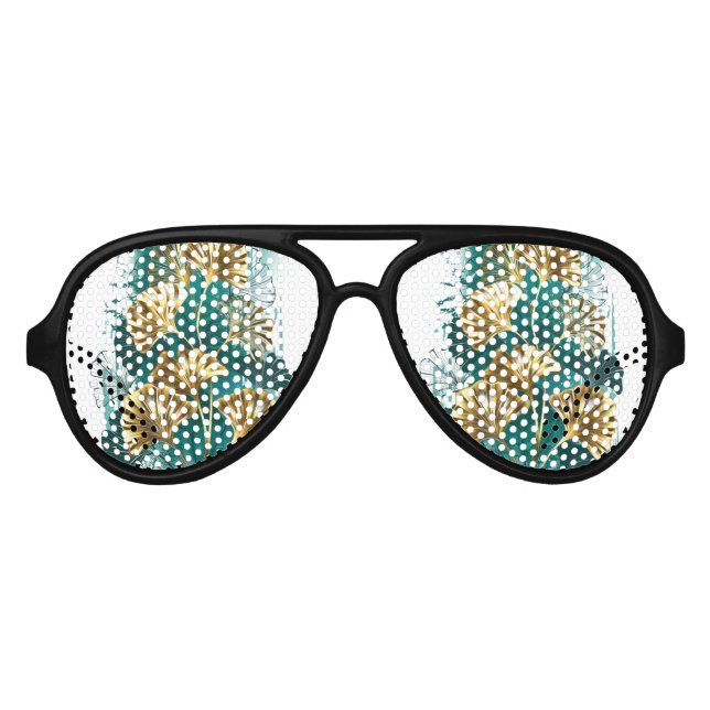 Branch with Golden Leaves Ginko Biloba Aviator Sunglasses (Front)