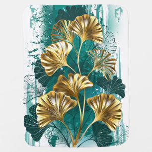 Branch with Golden Leaves Ginko Biloba Baby Blanket
