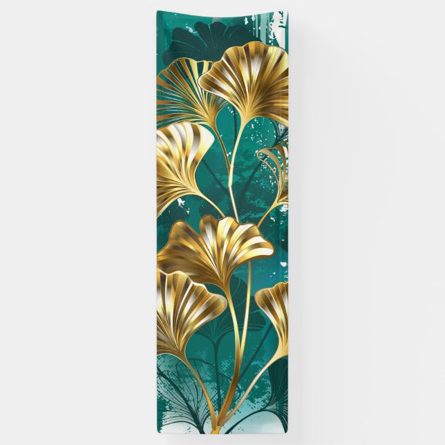 Branch with Golden Leaves Ginko Biloba Banner (Vertical)