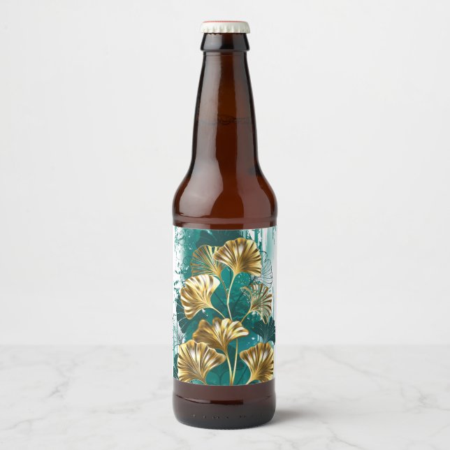 Branch with Golden Leaves Ginko Biloba Beer Bottle Label (Front)
