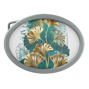 Branch with Golden Leaves Ginko Biloba Belt Buckle