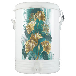 Branch with Golden Leaves Ginko Biloba Beverage Cooler