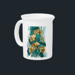 Branch with Golden Leaves Ginko Biloba Beverage Pitcher<br><div class="desc">Branch with jewelry,  gold and green leaves of Ginko biloba on light,  painted green background. Ginko biloba</div>