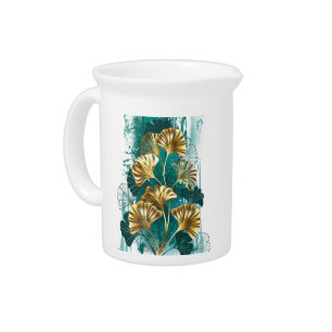 Branch with Golden Leaves Ginko Biloba Beverage Pitcher