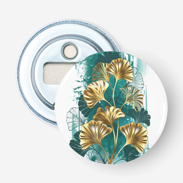 Branch with Golden Leaves Ginko Biloba Bottle Opener (Front)
