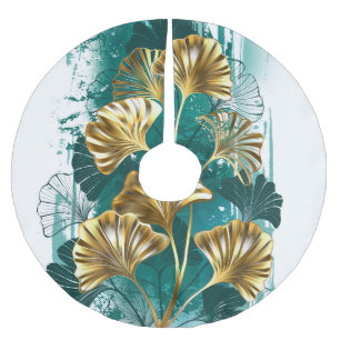 Branch with Golden Leaves Ginko Biloba Brushed Polyester Tree Skirt