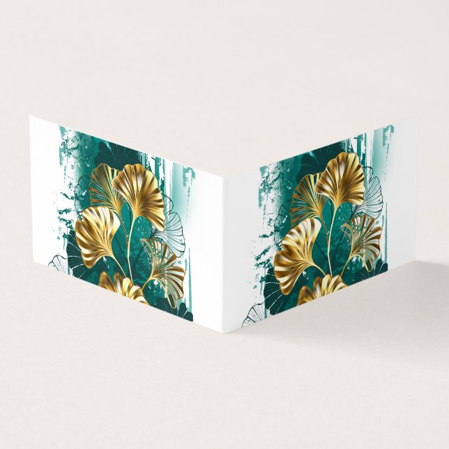 Branch with Golden Leaves Ginko Biloba Business Card (Outside)