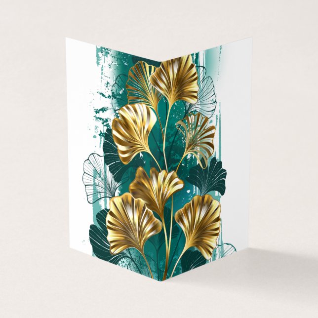 Branch with Golden Leaves Ginko Biloba Business Card (Outside)