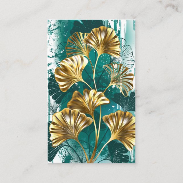 Branch with Golden Leaves Ginko Biloba Business Card (Front)