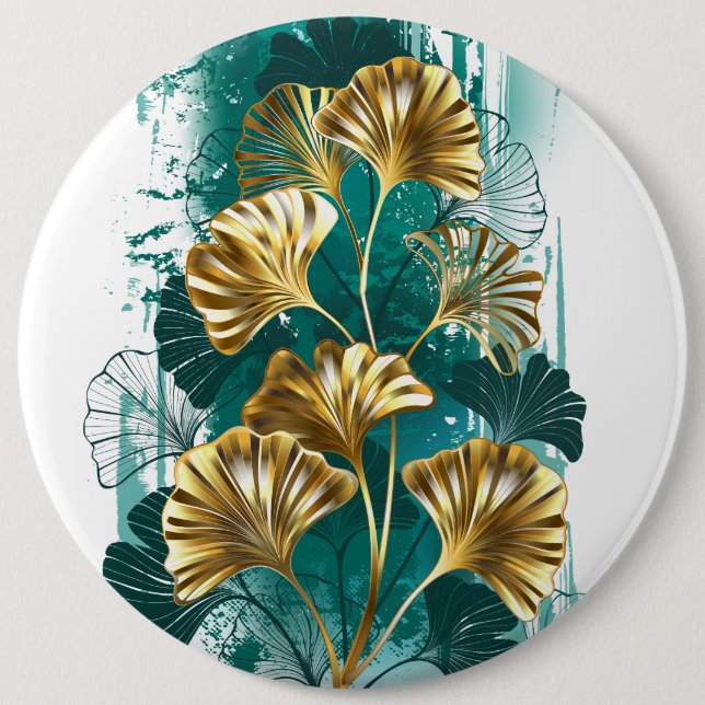 Branch with Golden Leaves Ginko Biloba Button (Front)