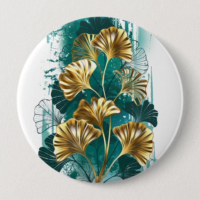 Branch with Golden Leaves Ginko Biloba Button (Front)