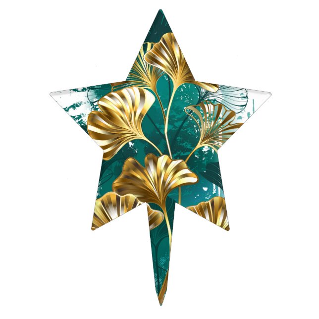 Branch with Golden Leaves Ginko Biloba Cake Topper (Front)